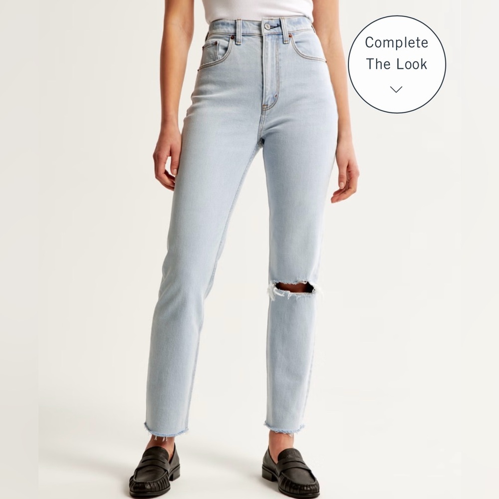 Abercrombie & Fitch Ankle Straight Ultra High Rise Destroyed Jean